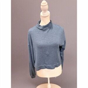 SO Sweater Womens Size S Blue Heathered Knit Mock Neck Pullover Rib Trim